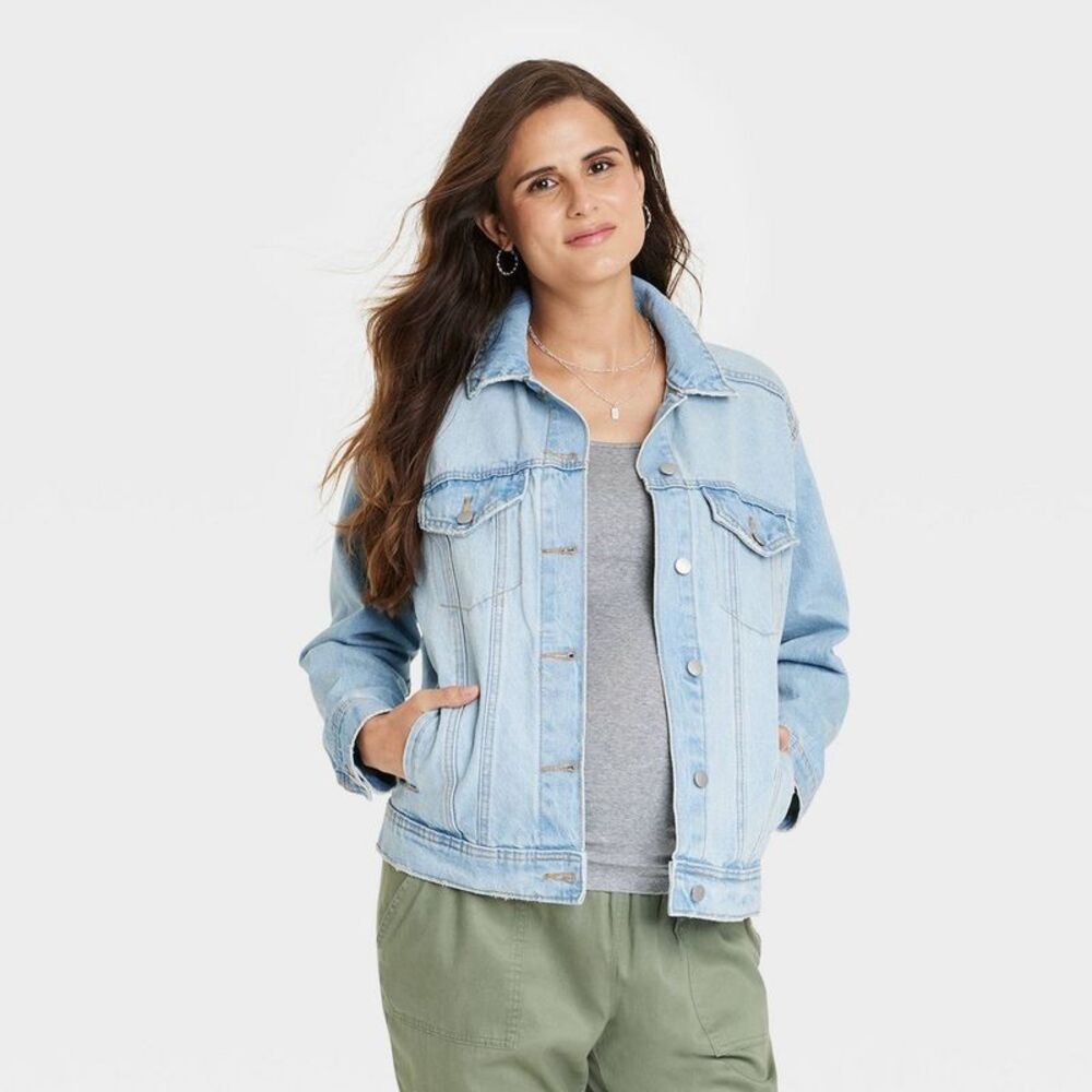Long Sleeve Maternity Denim Jacket - Medium Wash XL